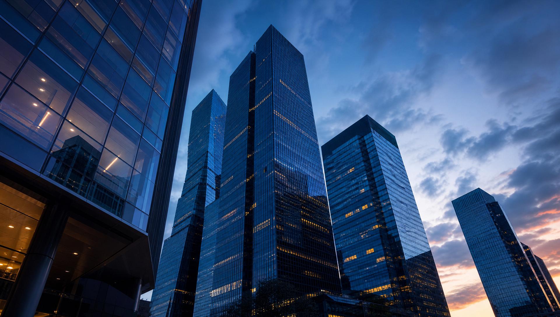 Downtown Miami office towers at dusk, home to GV LAW's Florida mergers and acquisitions practice